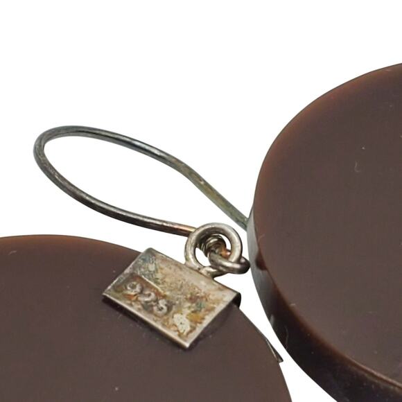 Sterling Silver Nautilus Resin Shell Earrings Drop Dangle Brown 925 Pierced - Picture 3 of 5